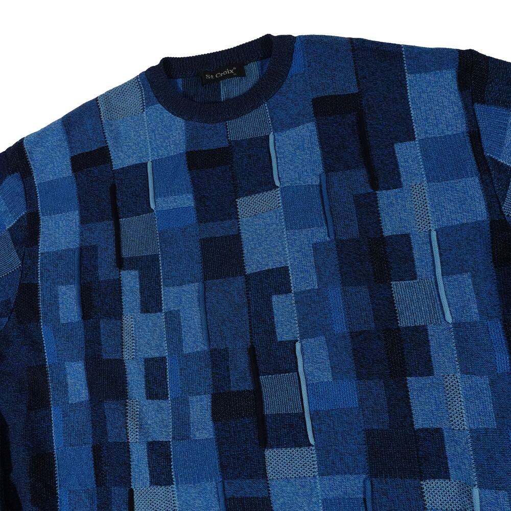St Croix Vintage Geometric Textured Crew Neck Sweater Made USA Men's XL